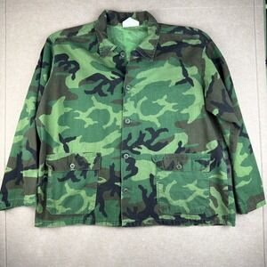 Vintage Camo Shirt Men XL Woodland Ripstop Utility Jacket USA 80s Military‎